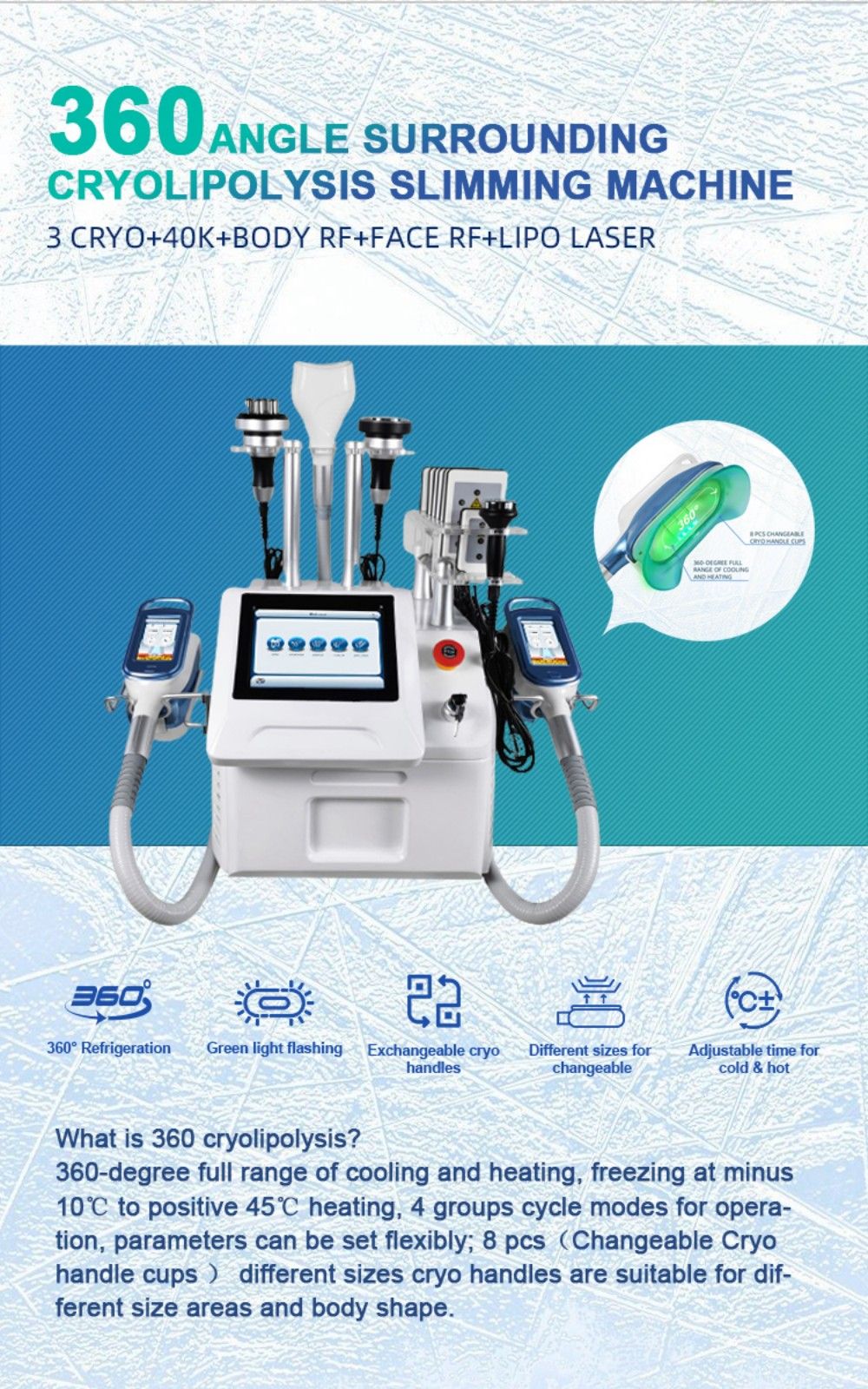 7 In 1 Cryotherapy Cavitation Lipo Laser RF Slimming Machine Double Chine Remove